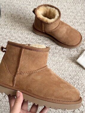 Womens Winter Snow Boots Ankle Booties Faux Fur Lined Warm Short Shoes Chestnut